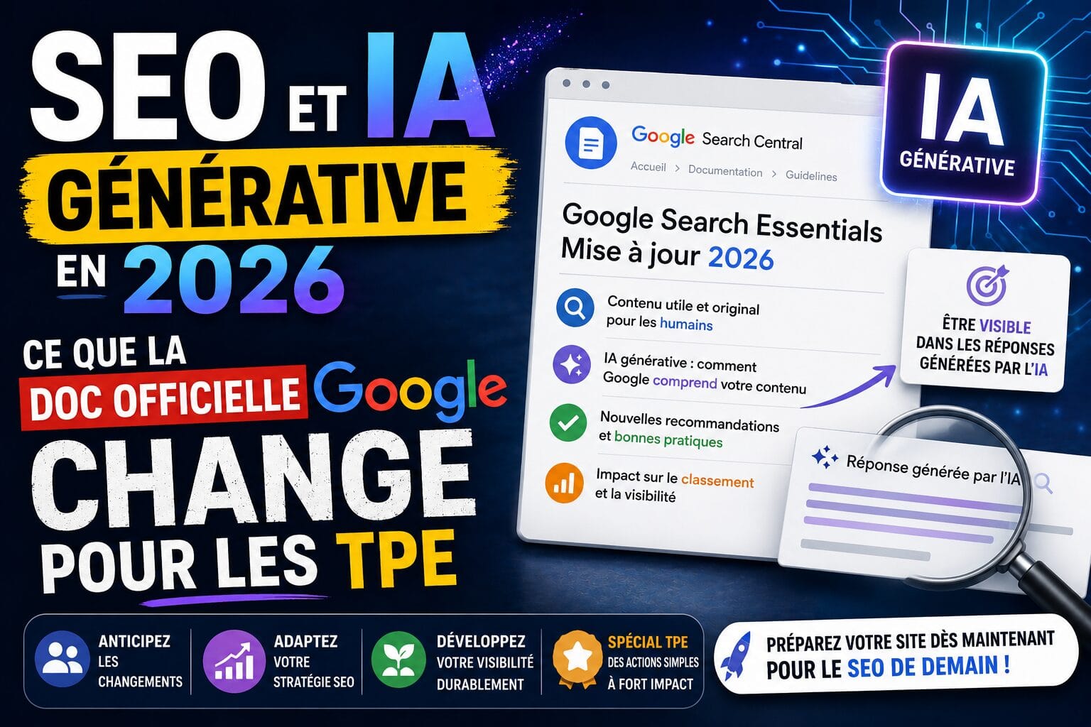 SEO et IA generative en 2026 ce que la doc officielle Google change pour les TPE Accueil